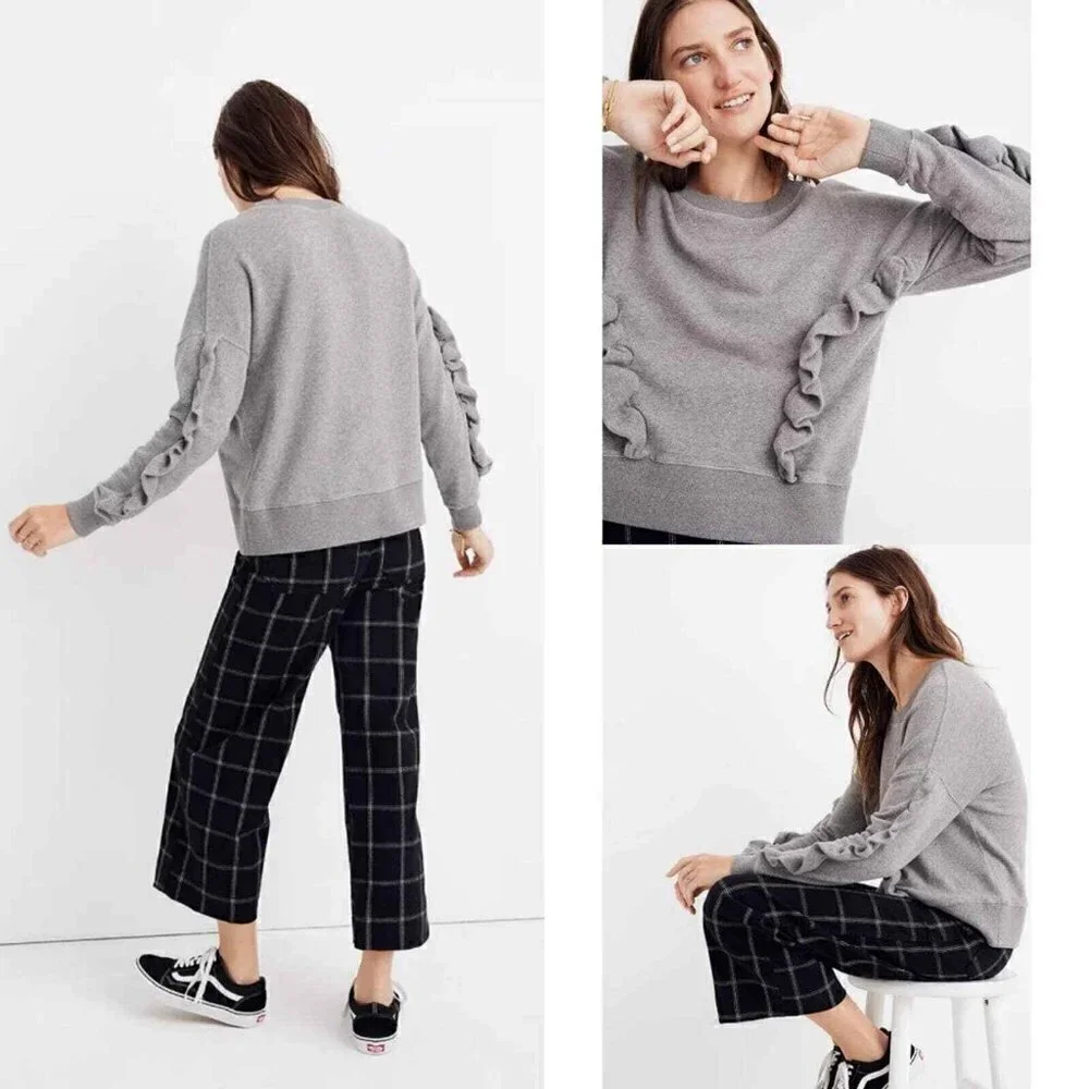 Mile(s) by Madewell, Size M, Oversized Gray Ruffle Sweatshirt.